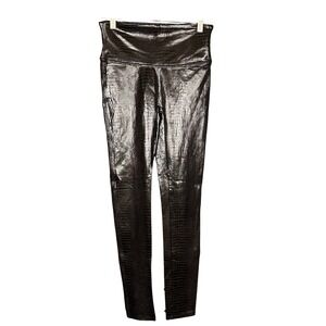 Spanx Faux Leather Croc Shine Leggings M‎ Stretch Tummy Control Brown Black